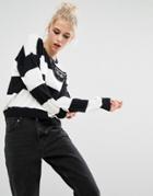 Mini Cream Crew Neck Sweater In Knitted Stripe With Badge Detail - Multi