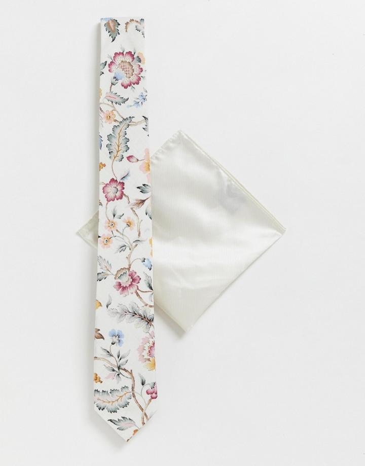 Gianni Feraud Liberty Print Tie And Pocket Square - White
