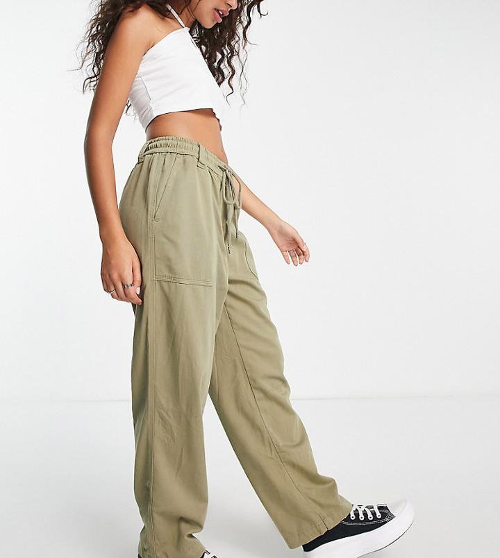 Topshop Petite Slouchy Pants In Khaki-green