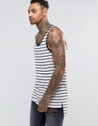 Asos Viscose Stripe Super Longline Vest With Stepped Hem - White