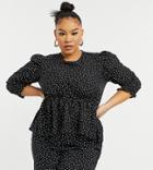 Chi Chi London Plus Tie Back Polka Dot Print Blouse In Black - Part Of A Set