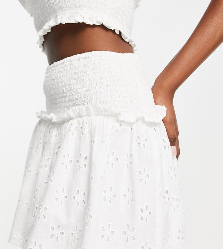 Asyou Shirred Eyelet Skirt In White - Part Of A Set