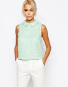 Fashion Union Boucle Top With Collar - Soft Green