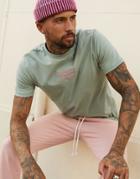 Asos Design Longline T-shirt In Heavyweight Jersey With Embroidery Slogan-green