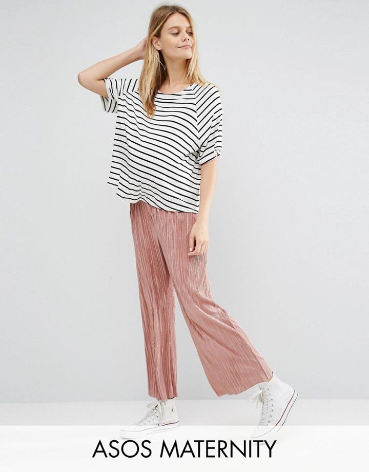 Asos Maternity Crop Plisse Wide Leg Pant - Pink