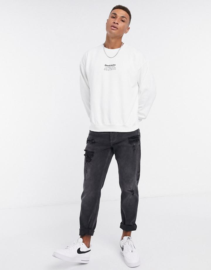 Topman Stockholm Print Sweat In White