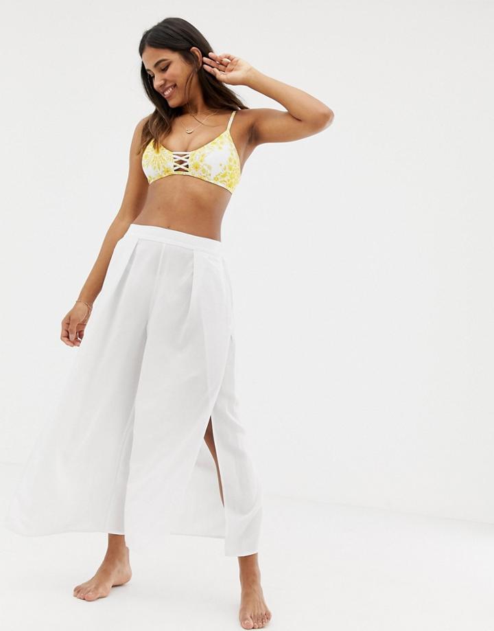 Seafolly Linen Blend Split Beach Pants In White