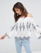 Parisian Off Shoulder Embroidered Top - White