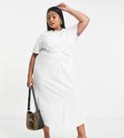 River Island Plus Twist Front T-shirt Midi Dress In White