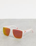 Tommy Hilfiger Square Sunglasses In White With Orange Lens