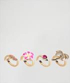 Asos Design Pack Of 4 Palm Trees And Flamingo Rings - Gold