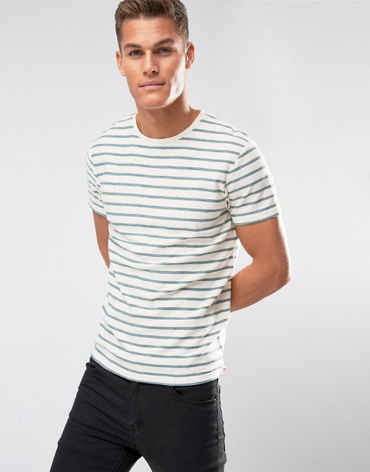Selected Homme T-shirt With Woven Stripe - Beige