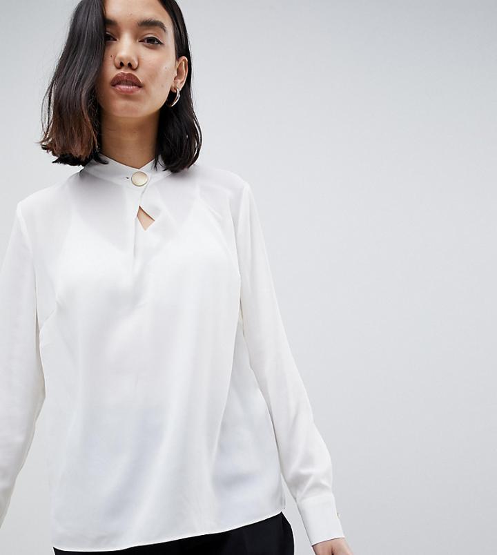 Warehouse Blouse With Keyhole Button Detail In Ivory - Cream