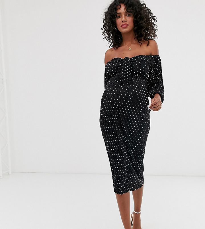 Asos Design Maternity Exclusive Plisse Tie Front Midi Dress-green