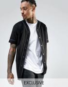 Mennace Faux Suede Baseball Shirt In Black - Black