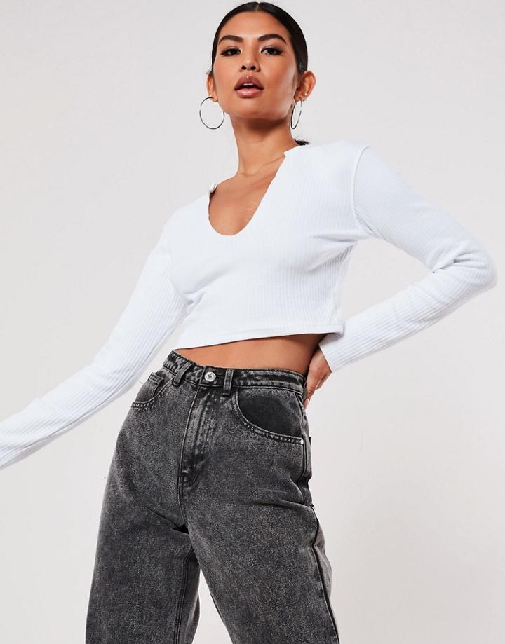 Missguided Ribbed Crop Top With Notch Neck In White