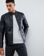 Burton Menswear Faux Leather Racer Jacket In Black - Black