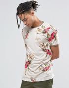 Hype Ringer T-shirt With Floral Print - Beige