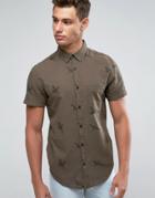 New Look Regular Fit Shirt With Bird Print In Khaki - Green