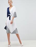 Asos Design Color Block Knot Front Midi Dress - Multi