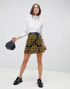 Asos Design Houndstooth Check Mini Wrap Kilt Skirt With Buckle - Multi