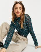 & Other Stories Polyester Mesh Long Sleeve Top In Blue Print - Mblue