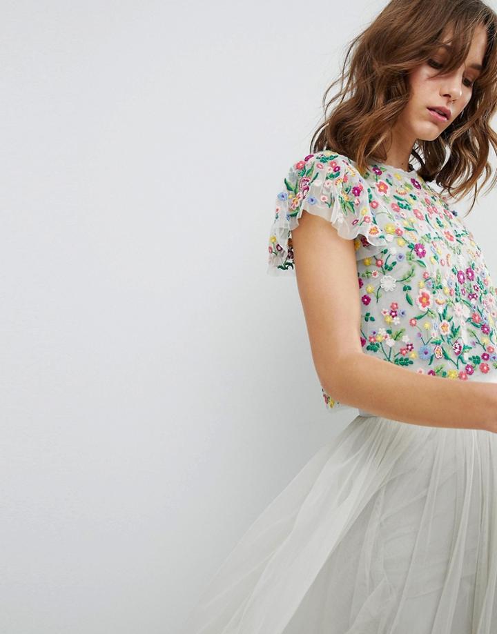 Needle & Thread Daisy Embroidered Top - Blue