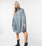 Collusion Satin Shirt Dress In Charcoal-brown