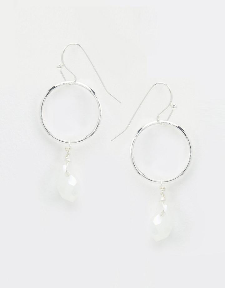 Orelia Single Stone Drop Mini Hoop Earrings - Silver