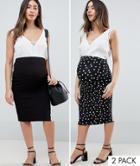 Asos Design Maternity Over The Bump Longer Line Midi Skirt 2 Pack Print And Plain - Multi