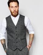 Asos Slim Waistcoat In Grey Harris Tweed - Gray