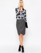 Just Female Wrap Mini Skirt In Wool Mix - Gray Melange