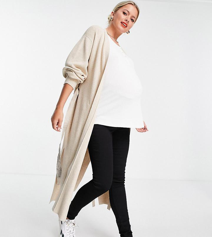 Asos Design Maternity High Rise Ridley 'skinny' Jeans In Clean Black With Over The Bump Waistband
