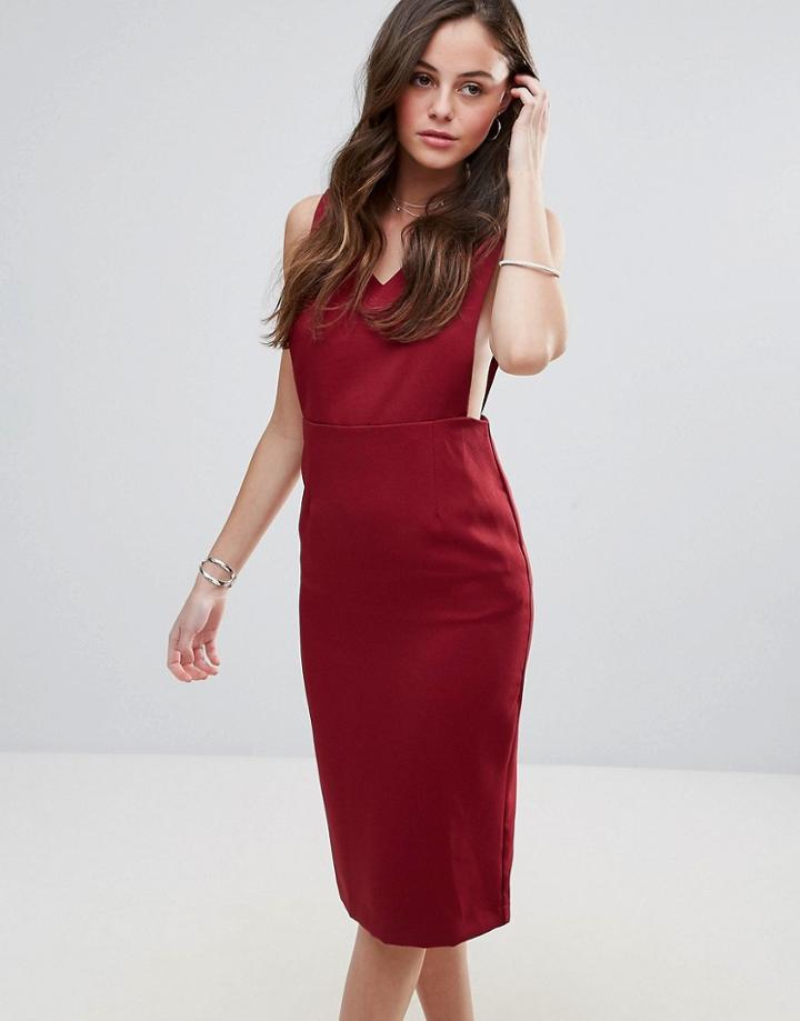 Oeurve Pinafore Midi Dress - Red