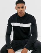 Asos Design Long Sleeve Polo Shirt With Contrast Panels In Black