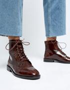 Asos Design Aliance Leather Lace Up Brogue Boots - Brown