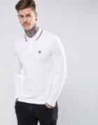 Pretty Green Barton Long Sleeve Pique Polo In White - White