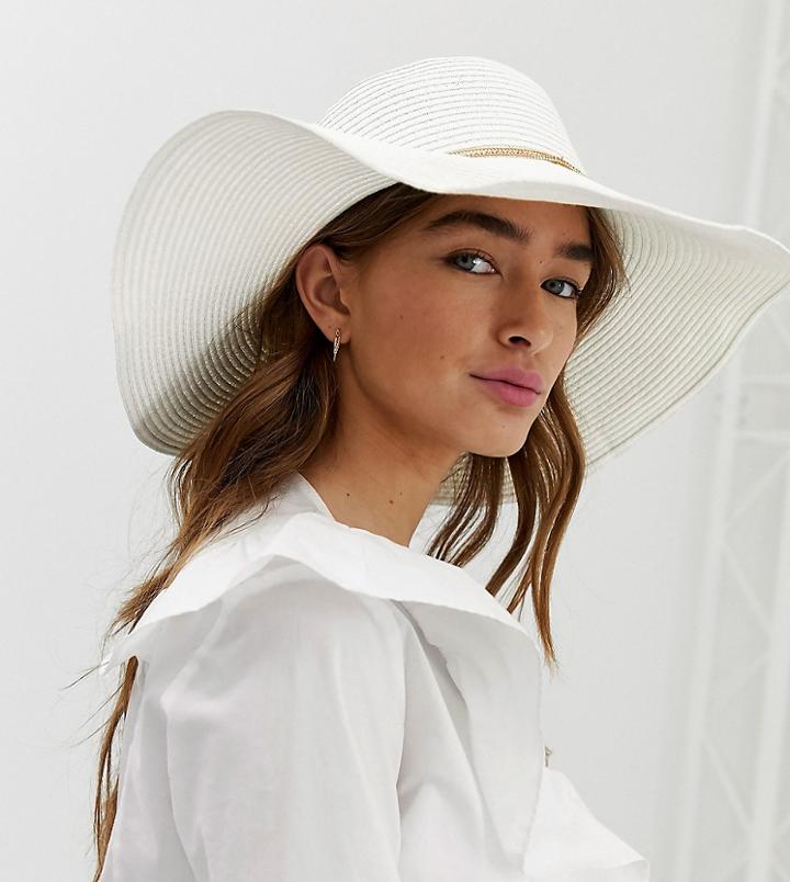 Aldo Braussa White Straw Floppy Wide Brimed Hat With Gold Chain Detail - White