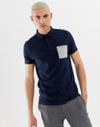 Asos Design Polo Shirt With Contrast Pocket In Navy - Navy