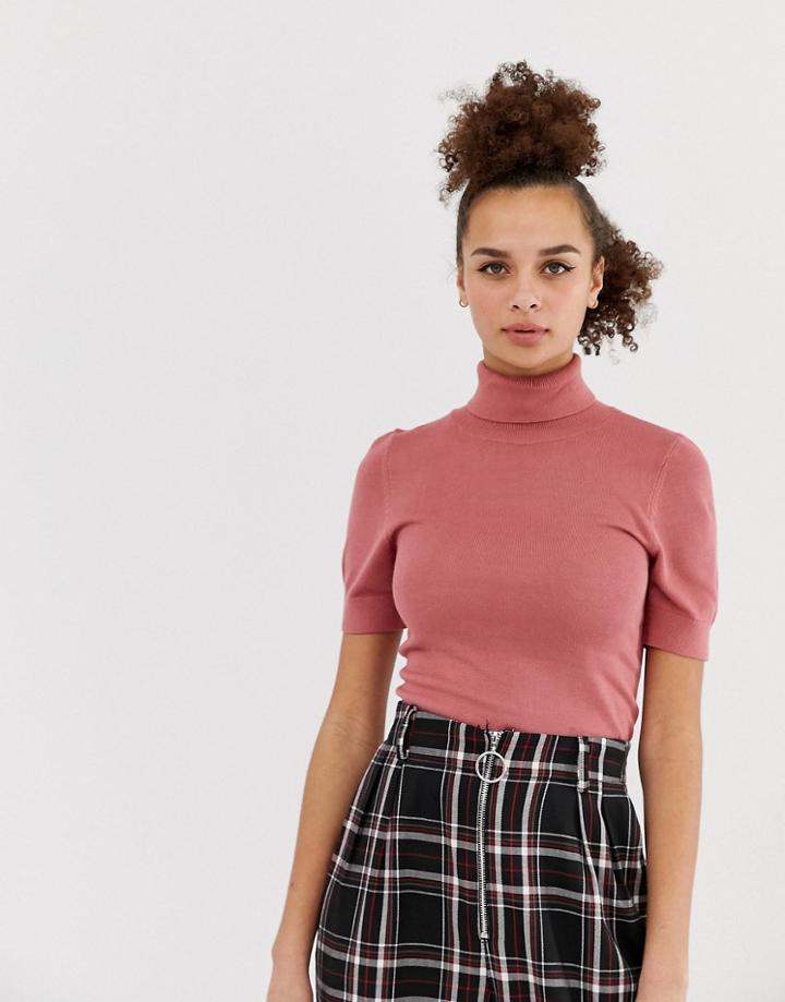 Asos Design Roll Neck Knitted Tee-pink