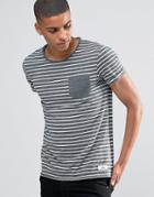 Esprit Roll Sleeve Stripe T-shirt With Contrast Pocket - Navy