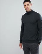 Asos Cotton Roll Neck Sweater In Charcoal - Gray