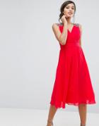 Little Mistress Chiffon Midi Dress With Shoulder Embellishment - Red