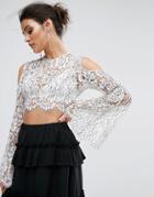 Keepsake Lace Top With Cold Shoulder - White