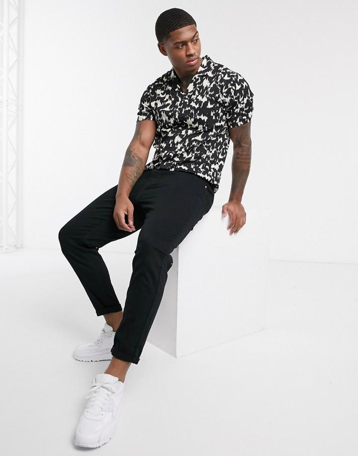 Another Influence Revere Collar Shirt In Mono Animal Print-black