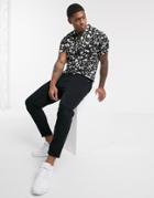Another Influence Revere Collar Shirt In Mono Animal Print-black
