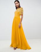 Virgos Lounge Rahaya Contrast Embellished Maxi Dress In Mustard-yellow