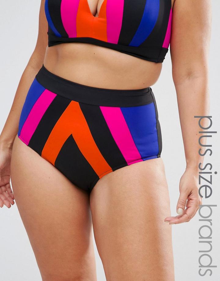 City Chic Curve Stripe Highwaisted Bikini Bottom - Multi