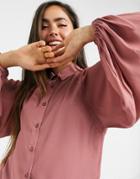 Asos Design Volume Sleeve Shirt In Rose-no Color