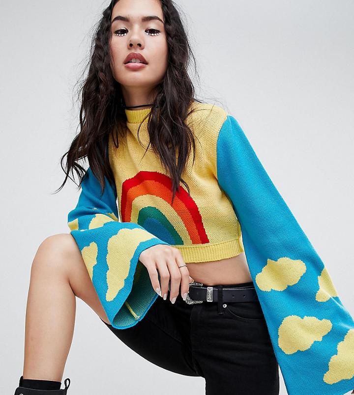 Rokoko Cropped Rainbow Sweater With Flared Sleeves - Multi